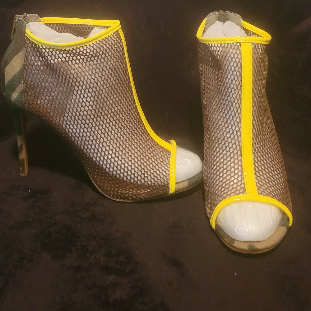 Camo Mesh Open Toe Heels